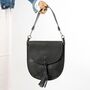 Black Soft Leather Large Tassel Ladies Saddlebag, thumbnail 2 of 8