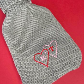 Personalised Double Heart Initial Hot Water Bottle, 2 of 3