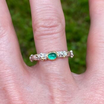 Emerald Woodland Ring, Silver And Gold Nature Ring, 7 of 7