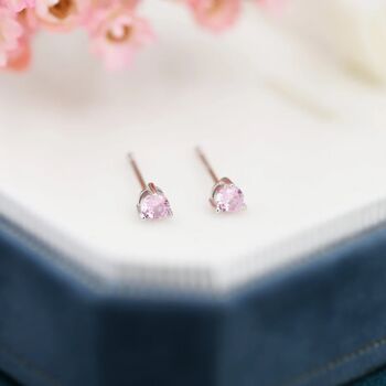 Tiny Pink Cz Stud Earrings In Sterling Silver, 2 of 11