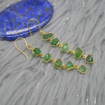 Green Tsavorite Garnet Gold Earrings: Long Earrings, 2 of 5