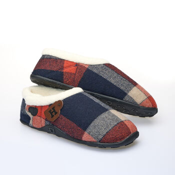 Todd Navy And Orange Check Mens Slippers Indoor/Garden Shoes, 2 of 10