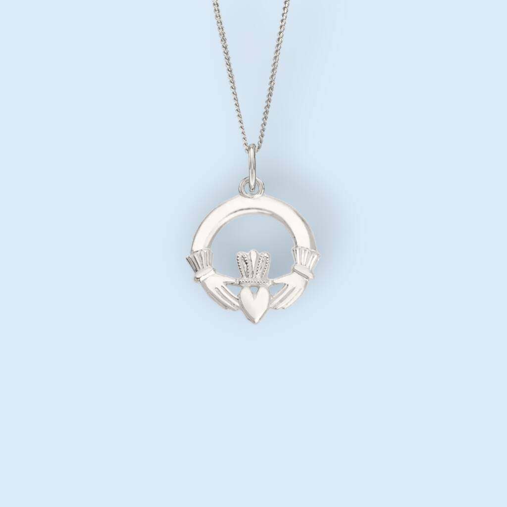 14ct Gold Vermeil Mother of Pearl Claddagh Necklace with White Cubic  Zirconia | Blarney