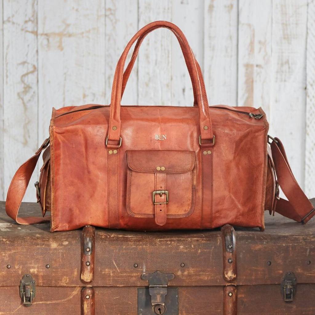 personalised large brown leather holdall by paper high ...