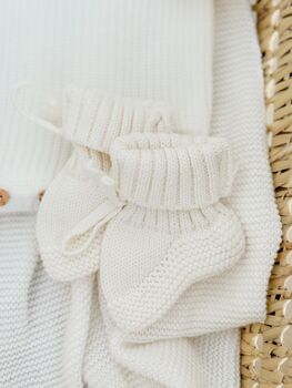 He's Here Embroidered New Baby Long Sleeve Knitted Romper, 6 of 12