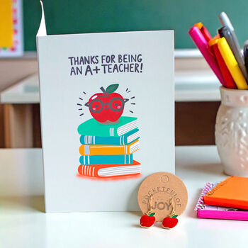 Thank You Teacher Card And Red Apple Earrings Gift Set, 2 of 4