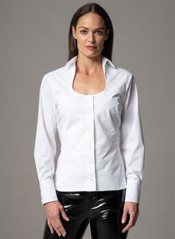 Pia White Horseshoe Neckline Fitted Shirt, 3 of 4