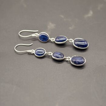 Blue Sapphire Drop Silver Earrings, 2 of 8