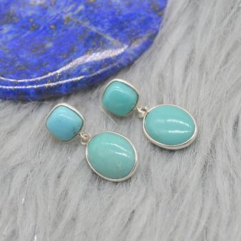 Blue Turquoise Silver Earrings: December Birthstone, 6 of 7