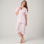Women's 'Shell Pink' Satin Stripe Cotton Three/Four Length Pyjama Set, thumbnail 1 of 4