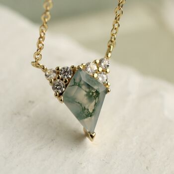 Art Deco Moss Agate Kite Necklace, 2 of 9
