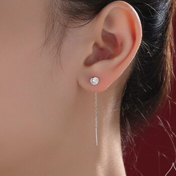 Bezel Cz Crystal Threader Earrings In Sterling Silver, 7 of 10