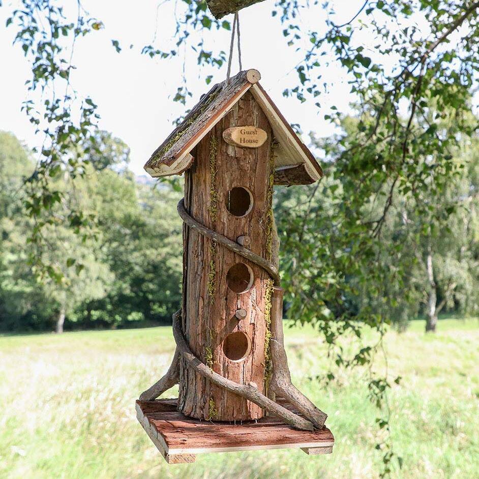 personalised woodland retreat tall wooden bird hotel by dibor ...