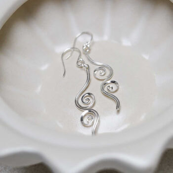 Sterling Silver Reflected Twirl Dangly Earrings, 6 of 7