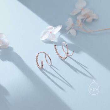 Sterling Silver Dotted Single Piercing Spiral Hoop Earrings, 3 of 10