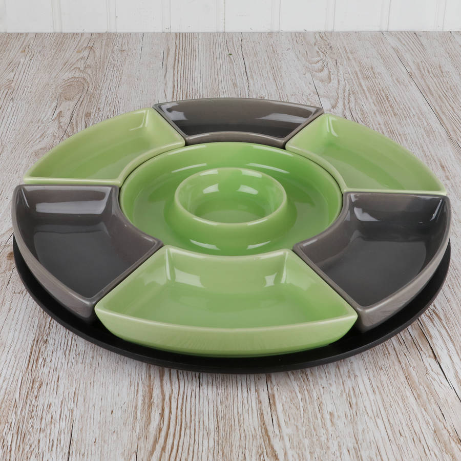 Green Fields And Grey Serving Platter By Dibor