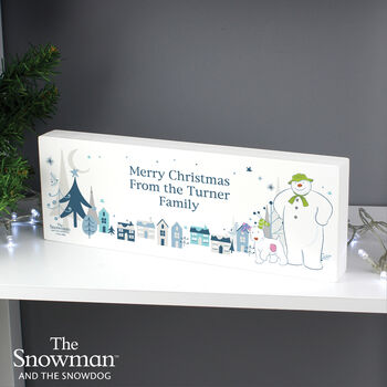 Personalised The Snowman And The Snowdog Wooden Mantel Decoration, 4 of 6