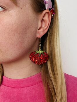 Small Red Tomato Glitter Resin Earrings / Tomato Girl Aesthetic / Mediterranean Style Earrings / Gift For Foodies, 6 of 6