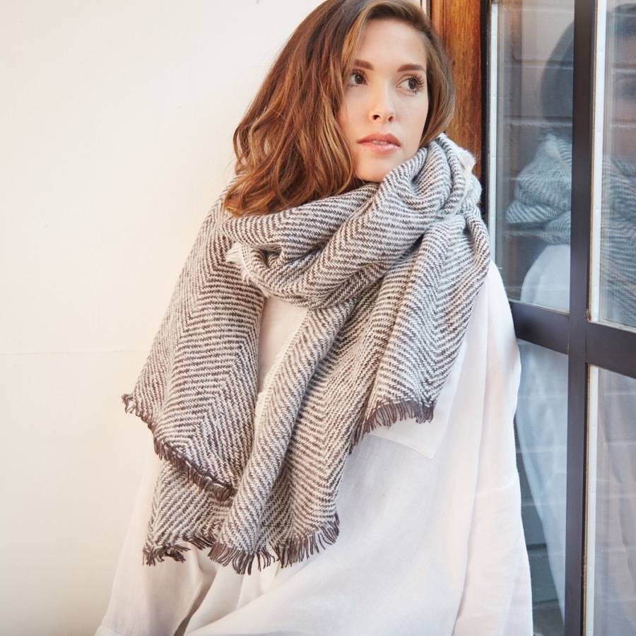 embroidered herringbone weave wrap scarf by lisa angel ...