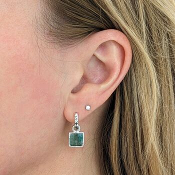 The Square Emerald Silver Gemstone Earrings, 2 of 5