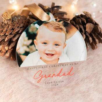 Personalised Grandad First Christmas Bauble With Photo, 4 of 6