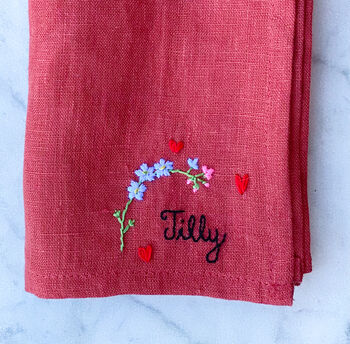 Personalised Forget Me Not Embroidered Linen Napkins, 3 of 4