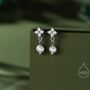 Sterling Silver Genuine Pearl And Hydrangea Flower Cz Drop Earrings, thumbnail 1 of 12