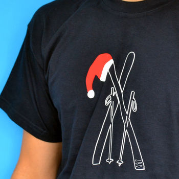 Christmas Skis In Santa Hat T Shirt, 2 of 3