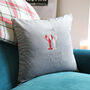 Personalised Embroidered Lobsters Square Velvet Cushion, thumbnail 1 of 2