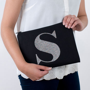 Black Glitter Initial Pouch, 8 of 8