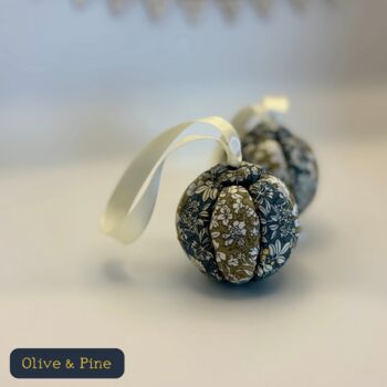 Handmade Fabric Christmas Baubles 6cm, Ribbon Loop, 8 of 12