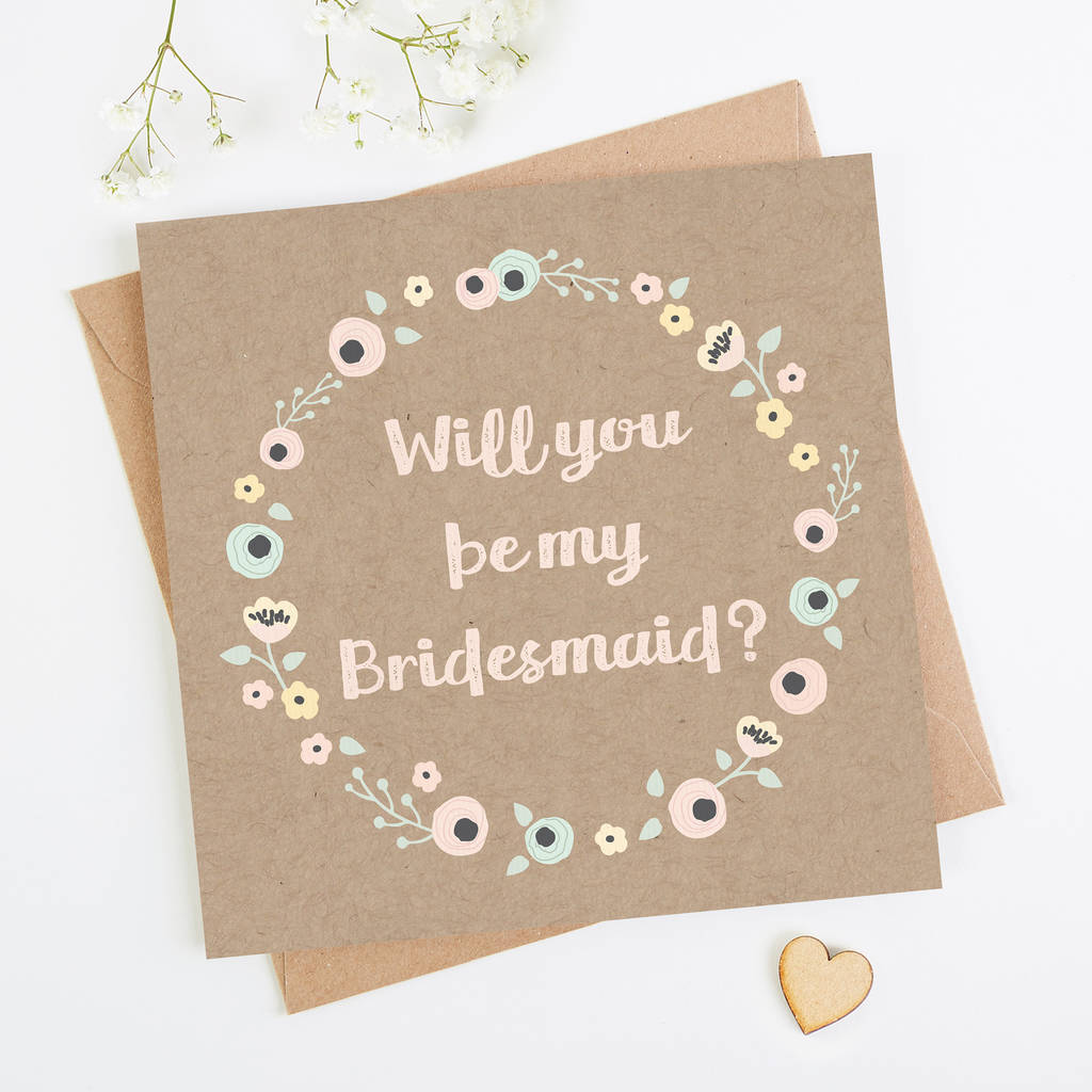 Will You Be My Bridesmaid Kraft Floral Card, 1 of 3
