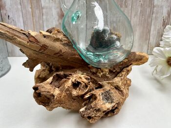 Melted Glass Jug On Driftwood Handcrafted Glass Vase, 4 of 9