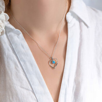 Molten Sterling Silver Blue Opal Heart Necklace, 2 of 11