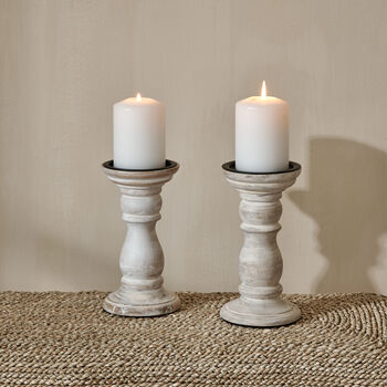 Wooden Candlestick White Distressed, 5 of 6
