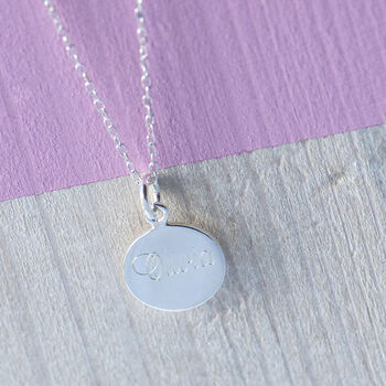 Girls Name Engraved Disc Necklace Sterling Silver, 5 of 12