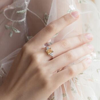 Citrine Emerald Cut Ring In Sterling Silver And Gold, 3 of 12