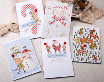 Diy Make Your Own Christmas Greeting Card Making Kit With Elves, 4 of 11