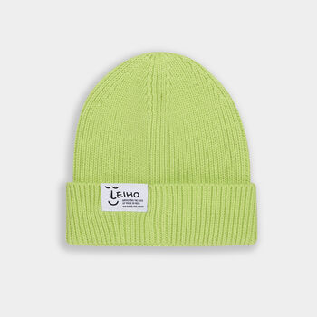 Lime Green Ribbed Smiley Beanie That Gives Back, 2 of 4