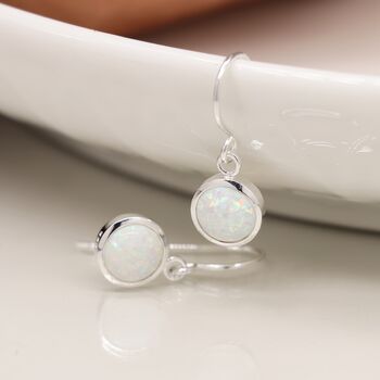 Sterling Silver White Opal Drop Earrings, 3 of 8