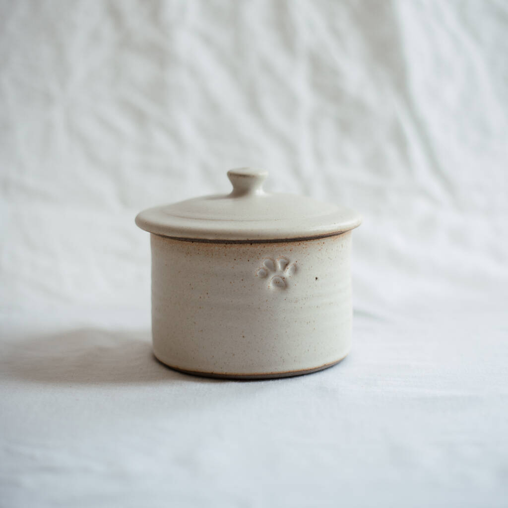 Hand Thrown Pottery Dog Treat Jar In Sand Glaze By The Dandy Dog