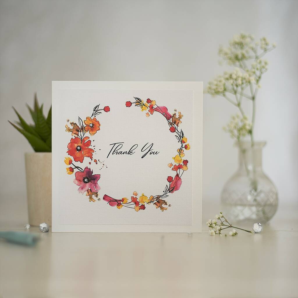 Handmade Floral Wreath 'Thank You' Card By Mrs Lovesy