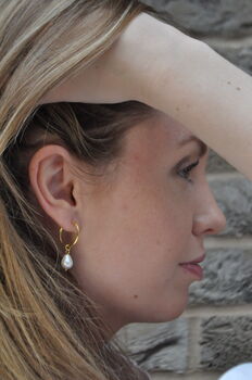 Classic Fresh Water Pearl Hoop Earrings Gold Plated, 8 of 8