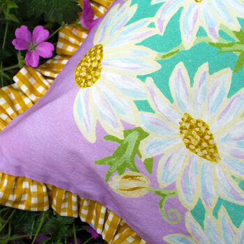 Lilac Daisy Bouquet Cushion, 3 of 3