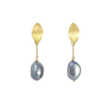 Rita Gold Plated Silver Blue Pearl Earrings, 2 of 3