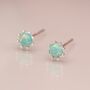 Tiny Sterling Silver Green Opal Stud Earrings, thumbnail 2 of 8