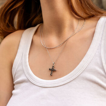 Sterling Silver Burgundy Garnet Cross Pendant, 4 of 4