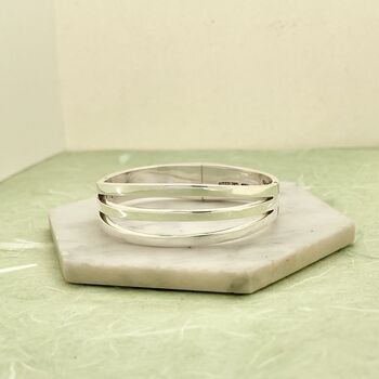 Sterling Silver Chunky Three Bar Hinged Cuff Bangle, 4 of 8