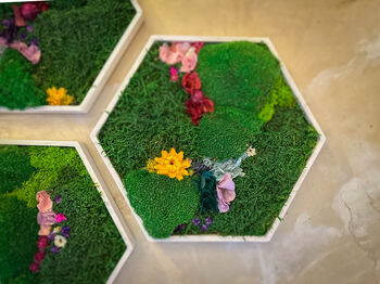 Hexagonal Moss Wall Art, Honeycomb Moss Wood Hexagon, 6 of 12