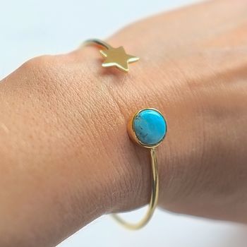 Gold Plated Star And Birthstone Adjustable Bangle, 4 of 12